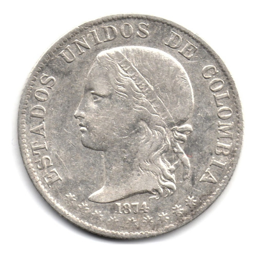2 Décimos 1874 Medellín Estados Unidos De Colombia Plata