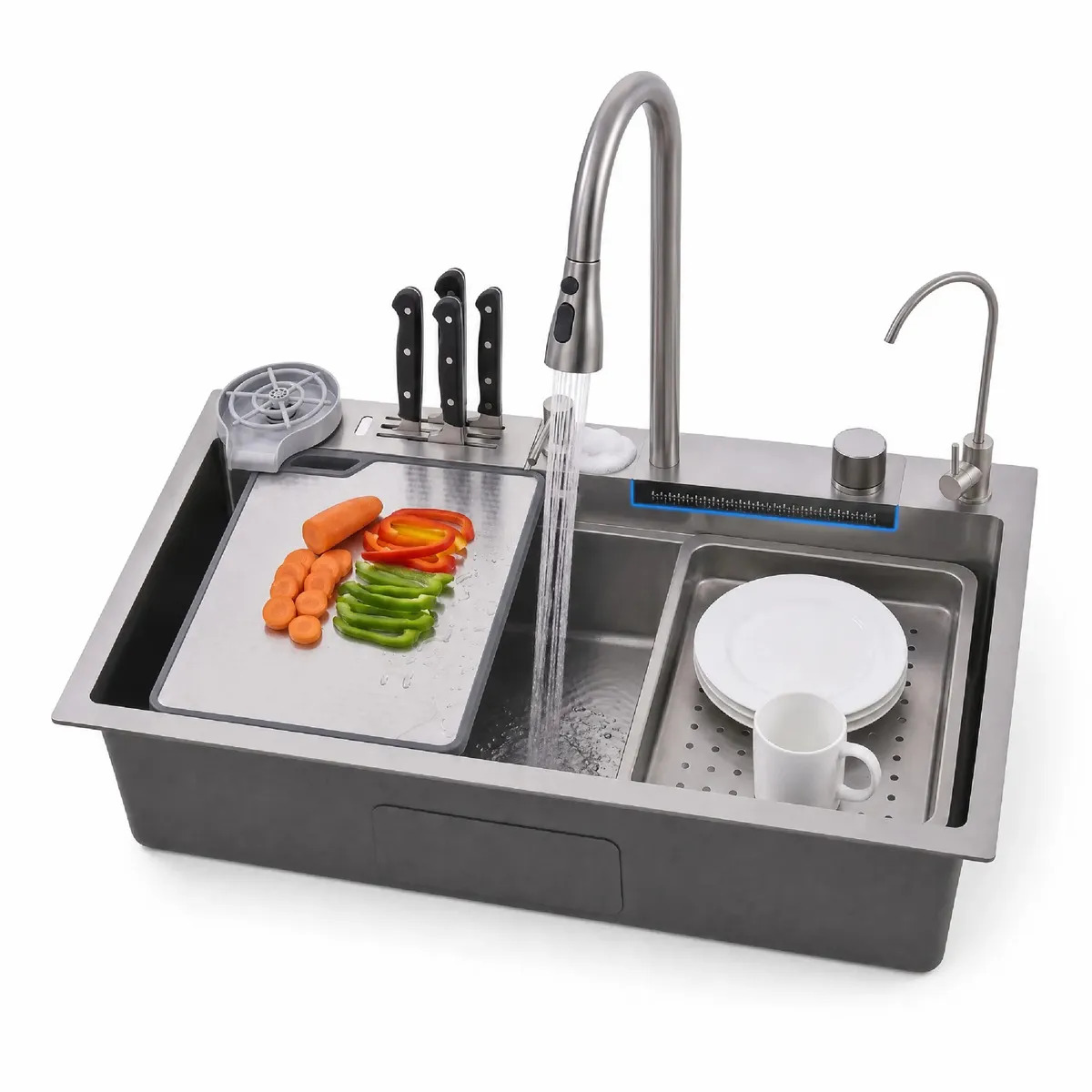 Bacha Cocina Inteligente Acero Inoxidable 304 Cascada Dyvan 7075