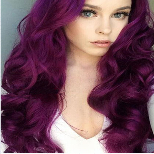 Mz Peruca Para Mulheres, Cabelo Comprido, Roxo, Cacheado,