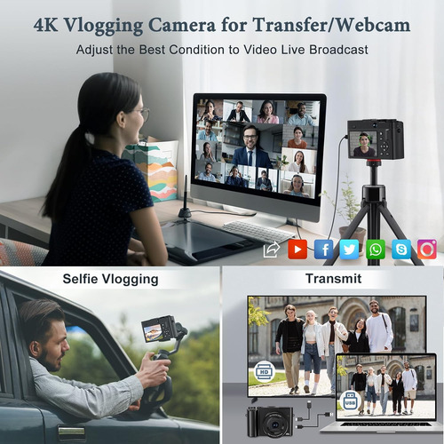 Cámara Digital 4k Con 64mp Frontal Y Trasera, Autofoco Y Zoo
