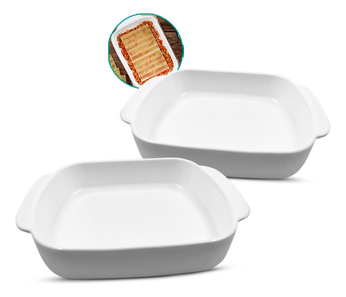 2 Travessa Retangular Refratária 1300ml Porcelana Grande