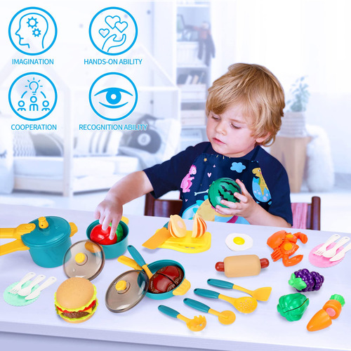 Set De Accesorios De Cocina Para Niños, Ollas Y Sartenes Con Color