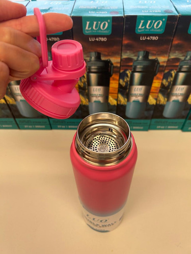 Botella Térmica Acero Inoxidable Frío/calor Grabado Laser Rosa Chicle