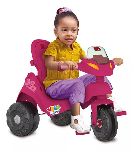 Triciclo Infantil Bandeirante Velobaby com Buzina Rosa