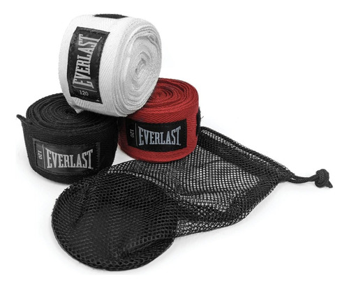 Set 3 Pares Vendas Everlast Blanca Negra Roja Boxeo Mma 120