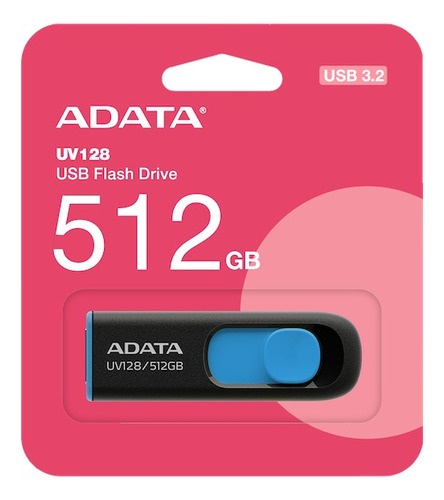 Memoria Usb Adata Auv128 512gb Usb 3.2 Retractil Negro/azul 