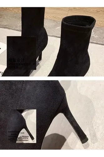Botines Elásticos De Tacón Alto Y Punta Puntiaguda Para Muje