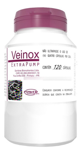 Imagem 1 de 2 de Veinox Extra Pump 120 Caps - Power Supplements Vasodilatador