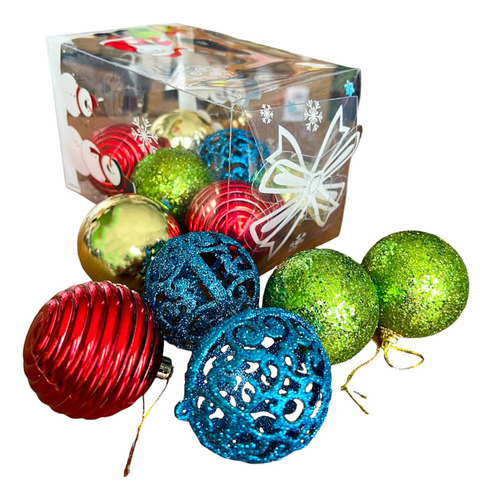 Set De 12 Piezas Esferas De Colore Navideñas Decorativas 6cm