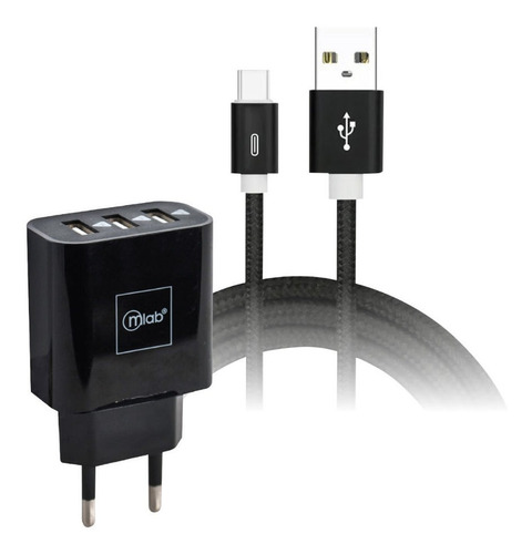 Cargador Usb 3 Puertos + Cable Tipo C Microlab 