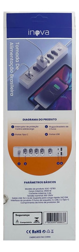 Extensão Elétrica 5 Tomadas 2 Usb 2 Tipo-c Bivolt