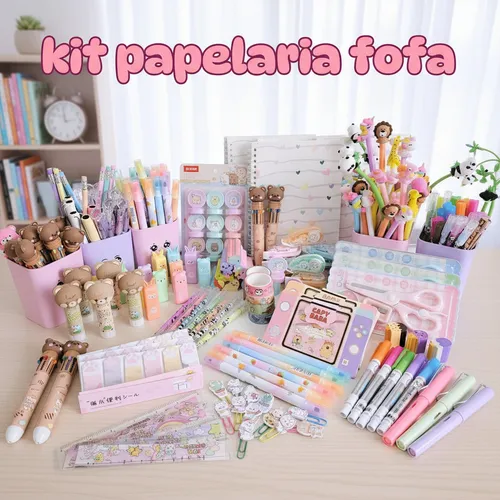 Kit Papelaria Fofa Kawaii 25 Itens Presente Criativo Menina