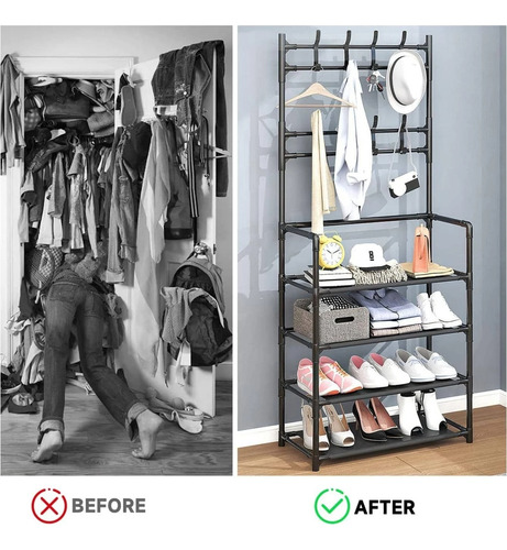 Zapatera Perchero Multi Organizador 4 Niveles Montable Rack Negro