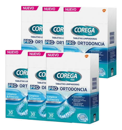 Pack X6 Corega Tabs Pro Ortodoncia 30 Unidades