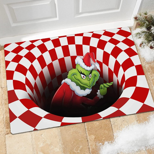 Felpudo De Navidad Grinch 3d Illusion Alfombrilla Antidesliz