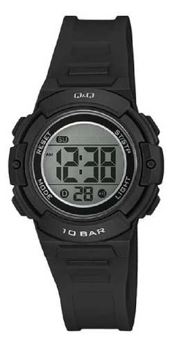 Reloj Q&q Digital Sumergible 100m Con Cronómetro Calendario Correa Negro Bisel Negro Fondo Gris