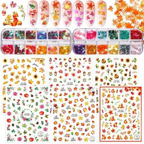 Etiquetas Y Calcomanías - 24 Colors Maple Leaf Nail Sequins 