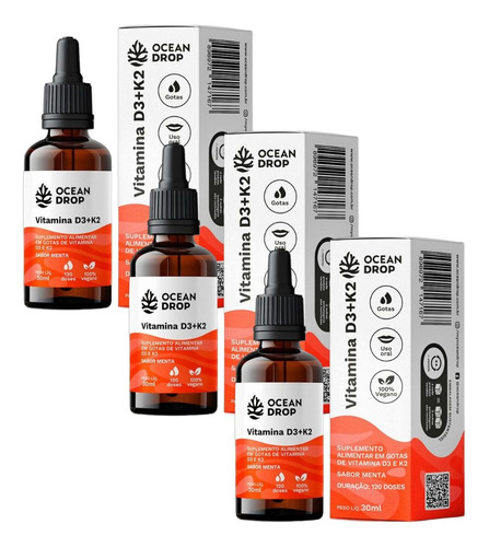 Kit 3x Vitamina D3 K2 Colecalciferol Gotas 30 Ml Ocean Drop