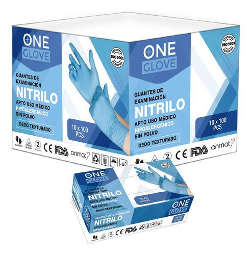 Guantes De Nitrilo Rosa Reforzado Anmat Cajon 10cajas X100u Color Azul Talle L