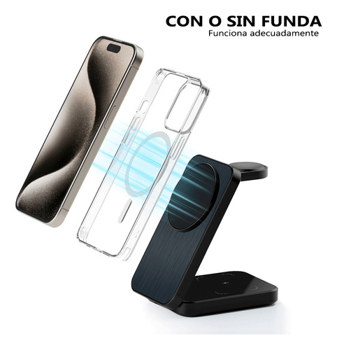 Cargador Inalámbrico Celular Plegable 3 En 1 Para Iphone 15w Negro