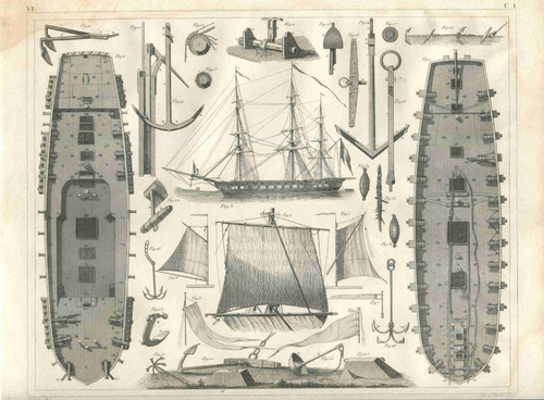 Lienzo Tela Canvas Grabado Barco De Guerra Cubiertas 1850