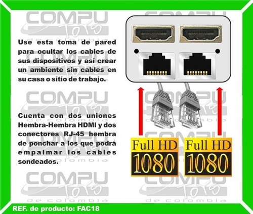 Toma De Pared 2 Hd + 2 Rj45 Full Hd Ref: Fac18 Computoys Sas