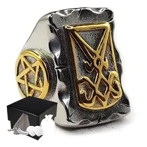 Comprar Combo Anillo Baphomet Sigilo Sello Satán Acero Inoxidable B