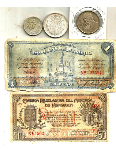 Monedas De Mexico De Plata  Y2  Billetes Muy Antiguos