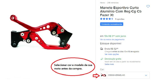 Manete Esportivo Curto Alumínio Com Reg Cg Cb Fazer Xt