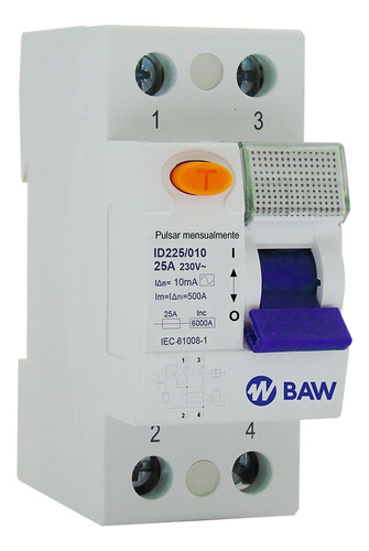 Disyuntor Interruptor Diferencial Bipolar 25a 10ma Baw