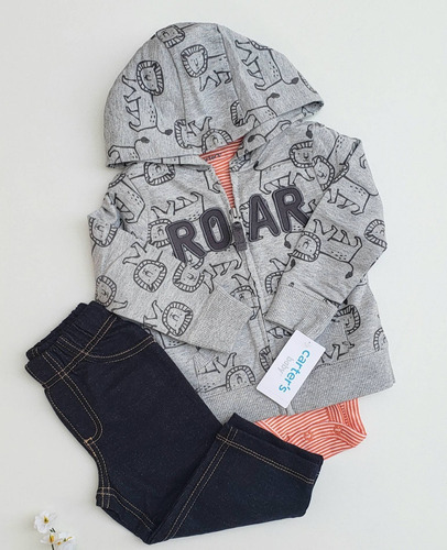 Conjunto Carters Campera Gris Body Pantalon León 