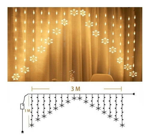 Cortinas Serie Luces Navidad Copo De Nieve Usb 8 Modos Led