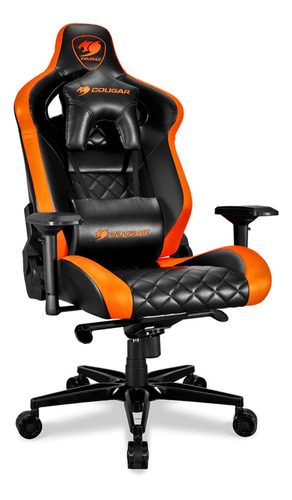 Silla de escritorio Cougar Armor Titan gamer ergonómica  negra y naranja con tapizado de cuero sintético