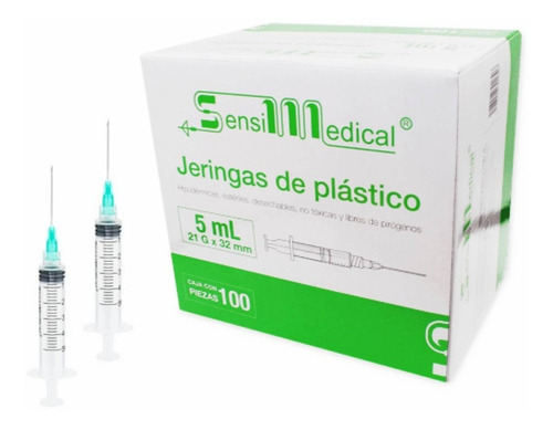 Jeringa Sensimedical 5ml C/aguja 21gx32mm Verde Caja C/100pz