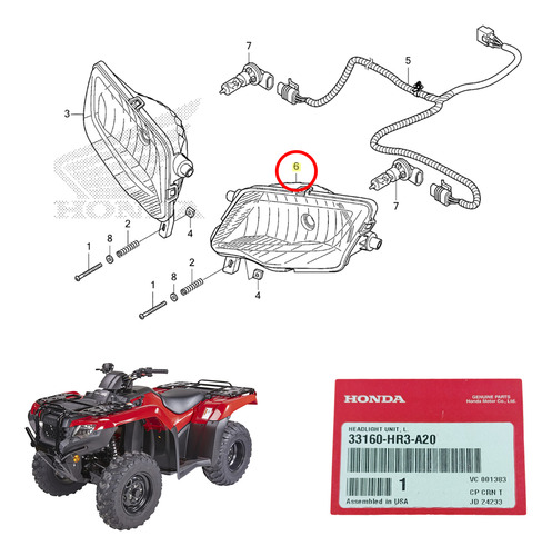 Farol Esquerdo Honda Trx 420 Fourtrax 2014 À 2025 Original
