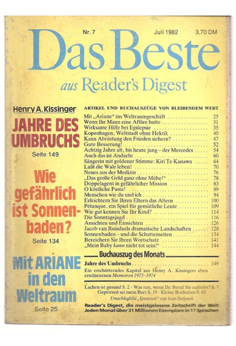  Revista Selecciones Readers Digest Nº 7 Juli 1982 En Aleman