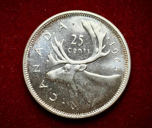 Moneda 25 Centavos Canadá 1965 Plata 0.800 Km 62 Unc