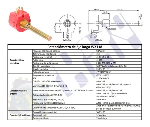 Potenciómetro De 5k Ohms, Eje Largo De 5 Cm