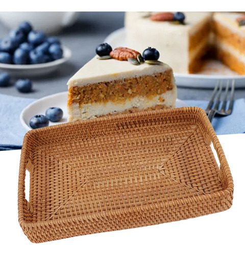 Para Cesta Para Servir Con Asas, Rectangular De Ratán,