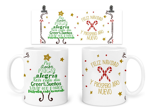 Taza 11 Oz Tan46. Navidad Intercambio. Pino Paz Amor Frases