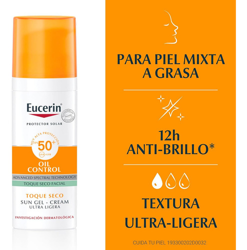 Protector Solar Eucerin Sun Face Oil Facial Mat Fps50+ 50ml
