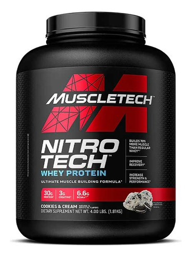  Nitro Tech Whey Protein Proteina 4 Lb Cookies & Cream