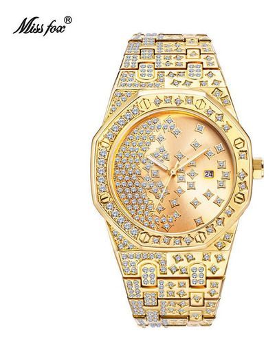 Reloj Luminoso Missfox Calendar Diamond De Acero Inoxidable Color De La Correa Dorado