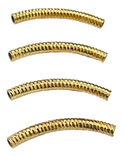 Tubo Rayado Italiano 3cm En Chapa Oro 14k Bisutería 10 Gr