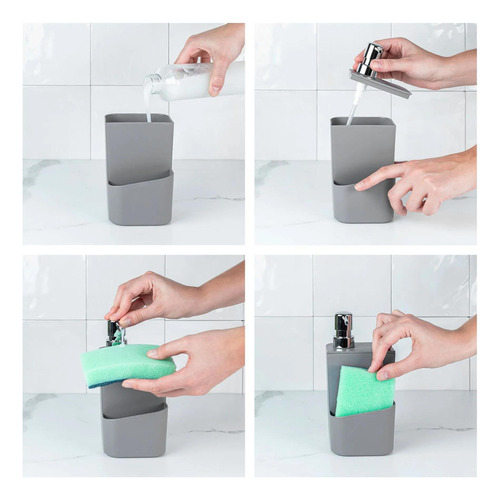 Combo Cozinha Pote P/ Detergente 650ml + Lixeira Para Pia
