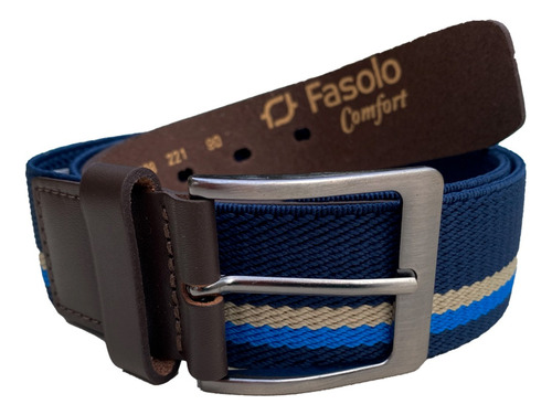 Cinto Masculino Esportivo Fasolo Couro Legítimo E Elástico. Cor Azul-azul Aço Tamanho 110