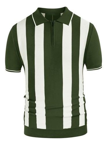 Polo De Punto Vintage A Rayas Para Hombre, Manga Corta,zip