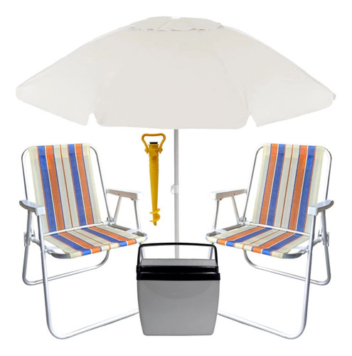Kit Guarda Sol 2m + 2 Cadeiras De Praia+ Saca Areia + Cooler