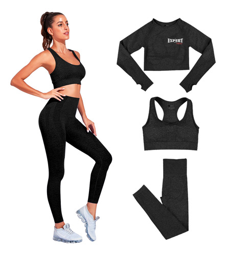 Conjunto Deportivo Dama X3 Piezas Calza Top Yoga Gym El Rey