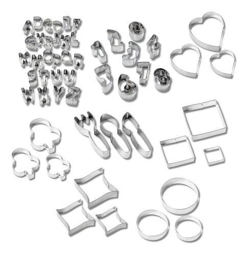Kit Moldes Cortador 54 Pçs Biscoito Massas Inox Moda Do Chef Cor Aço inox
